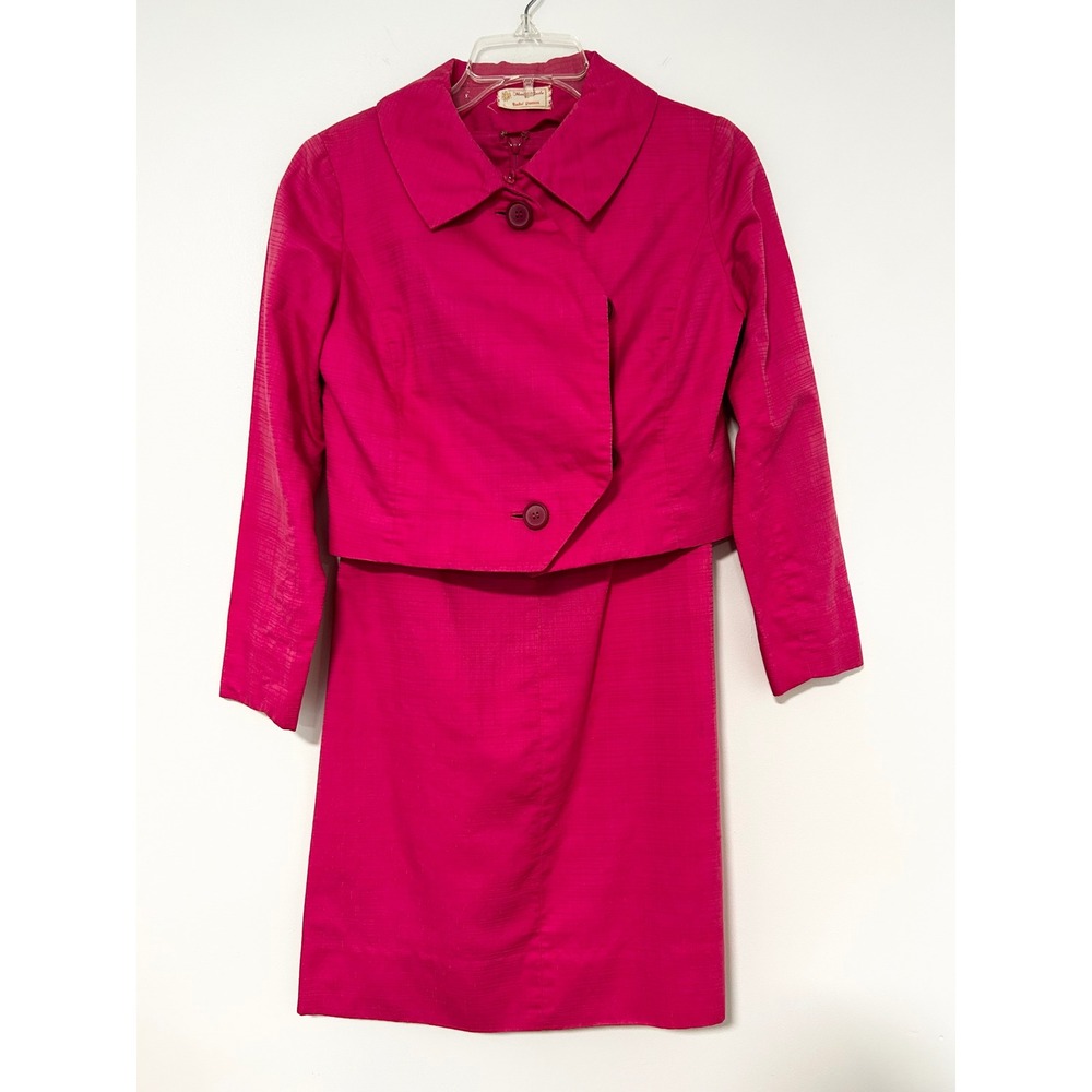 Vintage HANDMADE WITH Yves Saint Laurent Stoffel Fabric Pink Jacket Suit Set XS
